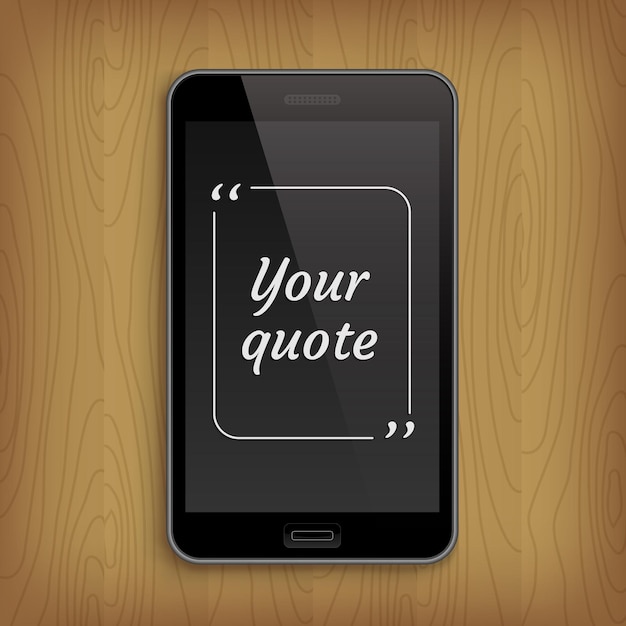 Vector realistic phone with square quote text bubble