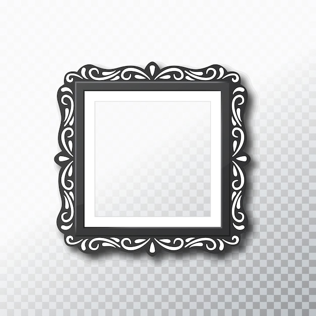 Realistic photo frame isolated on transparent background, empty picture frame, vector frame photo