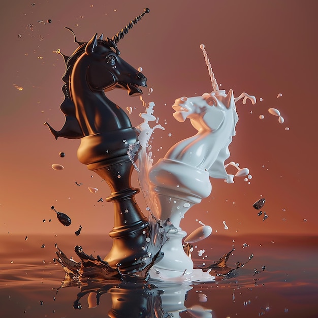 Vector a realistic photo of two chess pieces colliding