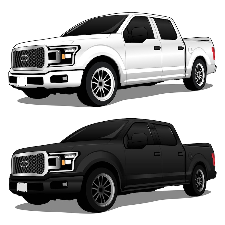 Vector realistic pickup truck car vector art illustration