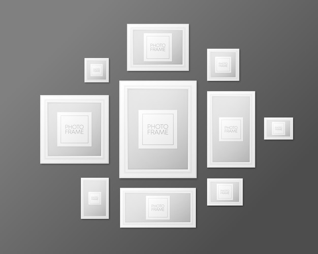 Realistic picture frames isolated on white background Composition with photo frames on the wall