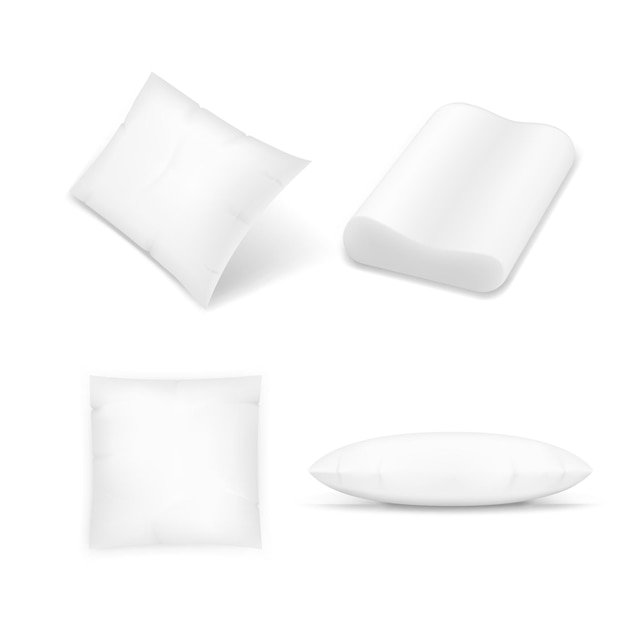 白い背景に現実的な枕、デザインのグラフィック コンセプトを設定します。