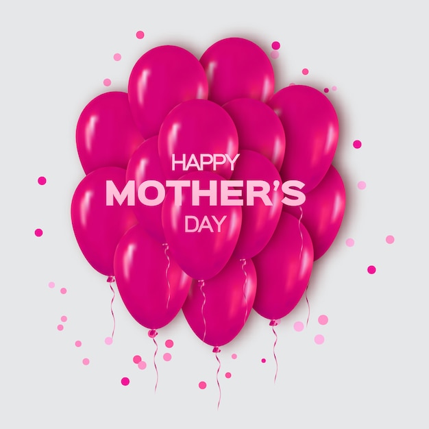 Vector realistic pink bunch of  balloons for party, happy mother's day