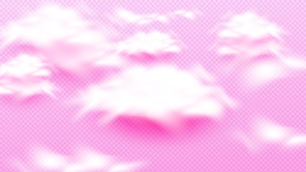 Realistic pink fluffy clouds isolated on transparent