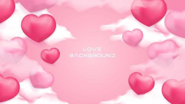 Realistic pink love balloons and clouds background