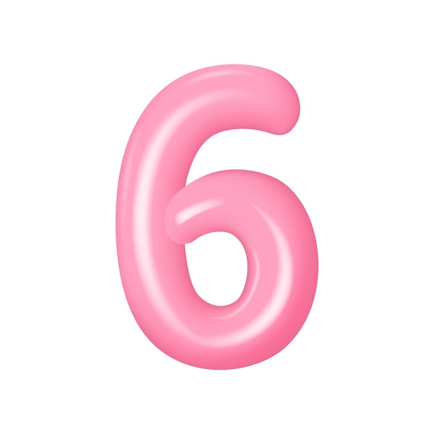 Realistic pink numbers from 6 Plastic volumetric numbers 0 with highlights Vector illustration