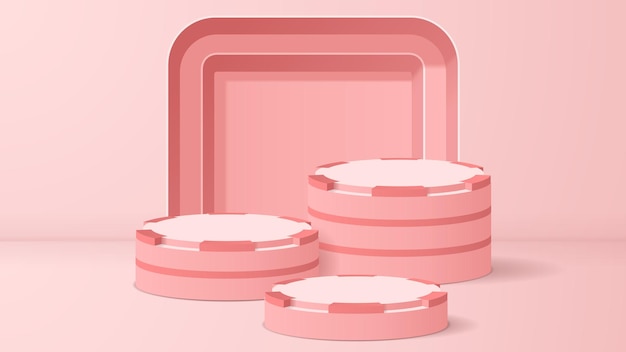 realistic pink pastel cylinder product podium