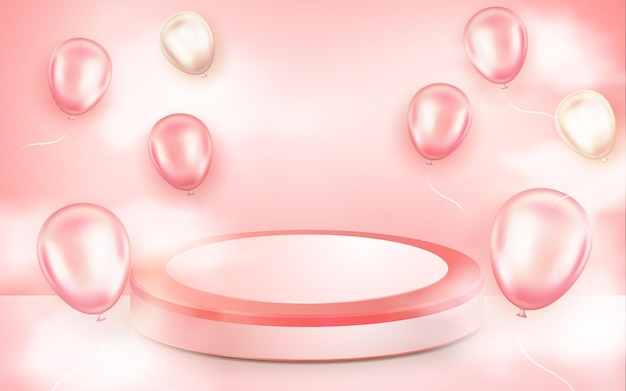 愛のディスプレイ製品のための3Dバルーン付きのリアルなピンクの表彰台