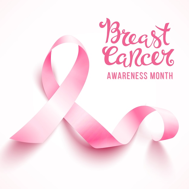 Realistic pink ribbon, breast cancer awareness symbol, isolated on white. .