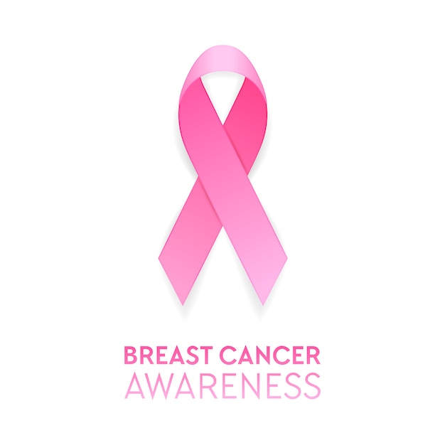 Realistic pink ribbon closeup isolated, breast cancer awareness symbol. Design template