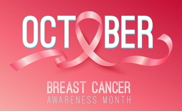 Realistic pink ribbon october breast cancer awareness month