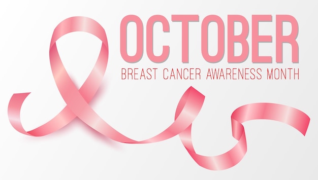 Mese di consapevolezza del cancro al seno di ottobre con nastro rosa realistico