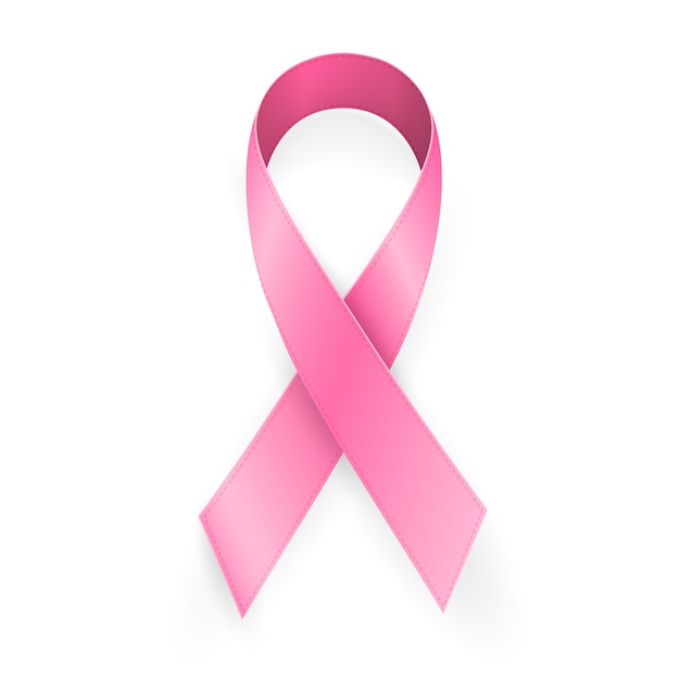 Realistic pink ribbon symbol isolated on white