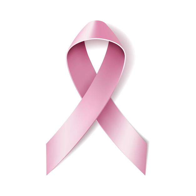 Realistic pink ribbon  on white. Breast cancer awareness symbol.  .