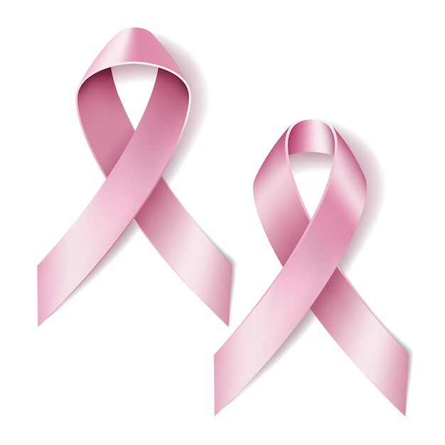 Realistic pink ribbon  on white.  illustration