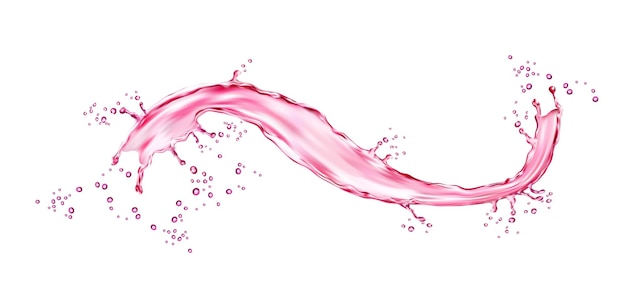 Vector realistic pink water wave splash juice or wine