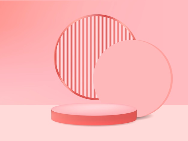 Realistic pink and white 3D cylinder pedestal podium with geometric circle scene background Minimal scene for products stage showcase promotion display