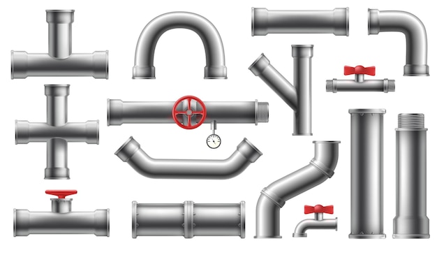 현실적인 파이프 파이프 금속 튜브 용접된 원형 밸브 강철 배관 아연 도금된 파이프 연결 욕실 집 격리 된 깔끔한 벡터에 대 한 파이프 3d 물 곡선 조인트 파이프 라인