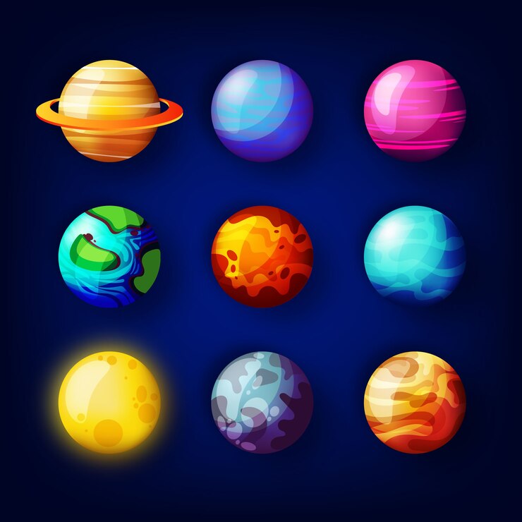 Realistic planet collection with Sun, Pluto, Mars.