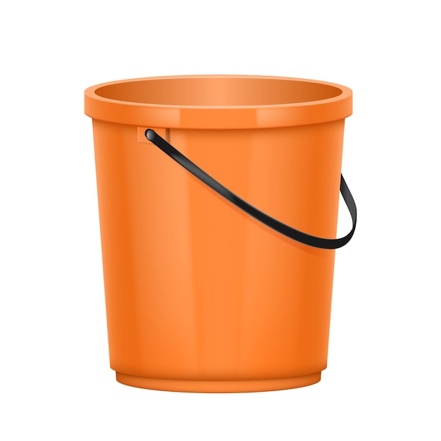 Realistic plastic bucket with black handle Bucketful for cleaning washing food water and drink