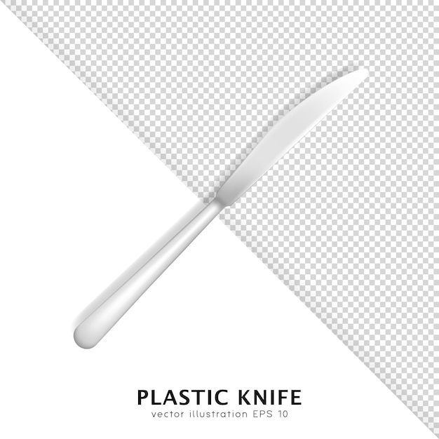 Realistic plastic or stainless steel knife template. 3d white cutlery