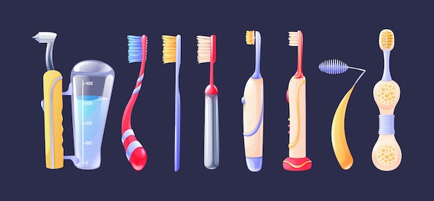 Realistic plastic tooth brushes, different shapes for brushing teethwith.