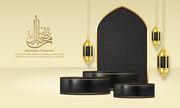 realistic podium background ramadan