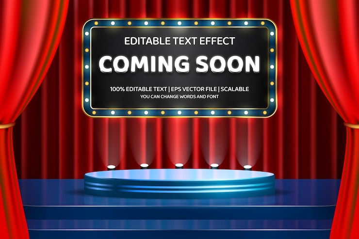 Vector realistic podium stage with coming soon editable text