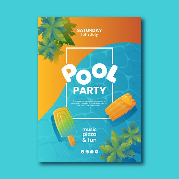 Realistic pool party poster template