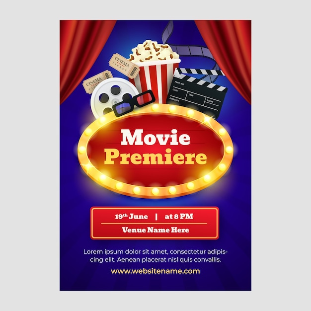 Realistic poster template for movie premiere event