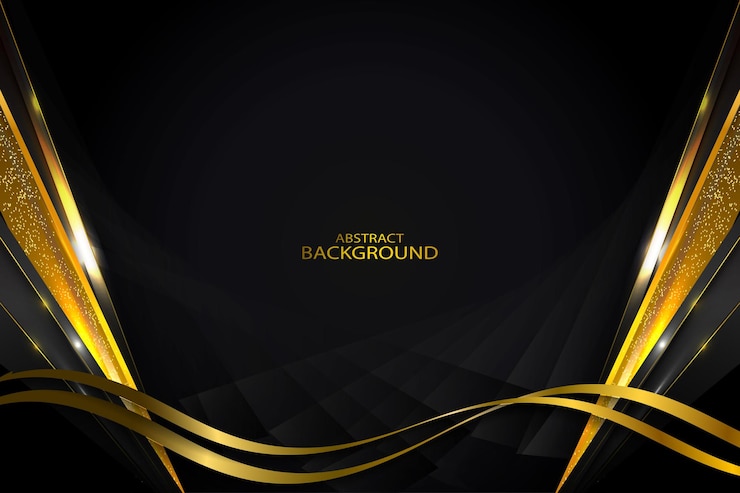 Realistic premium black and gold geometric background With Gold Line Curved