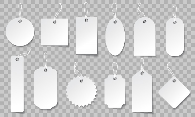 Vector realistic price tag set. white paper labels in different shapes.