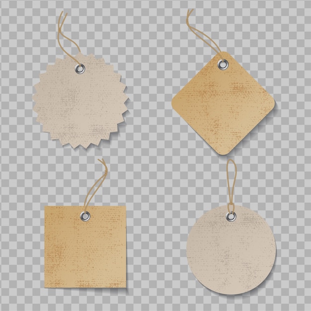 Realistic price tag set with texture. Craft organic paper labels