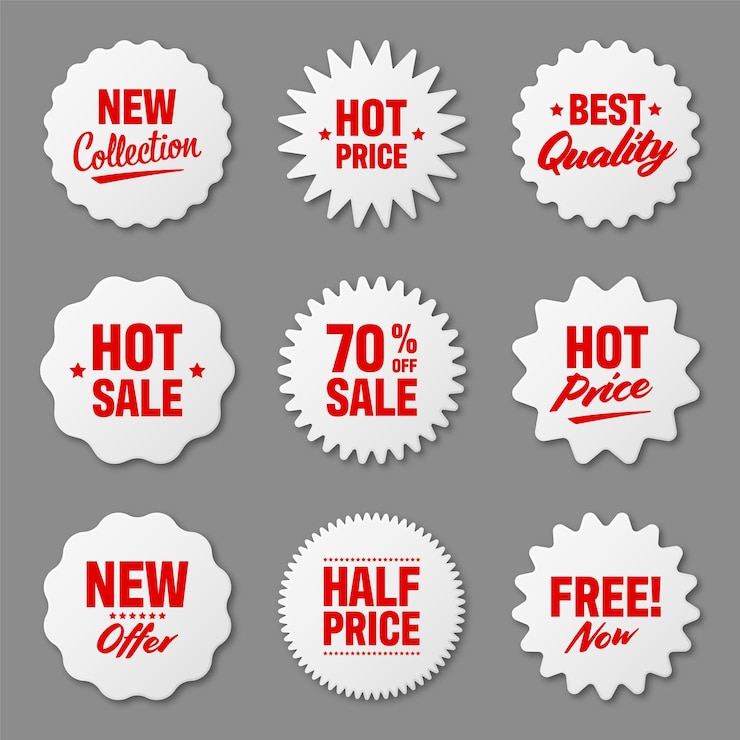 Realistic price tags collection special offer or shopping discount label retail paper sticker