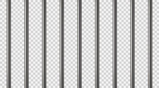 Реалистичные тюремные металлические прутья Тюремный забор Тюремные решетки Железная тюремная клетка Металлические стержни Криминальный фон сетки Векторный рисунок Иллюстрация изолирована на светлом прозрачном фоне