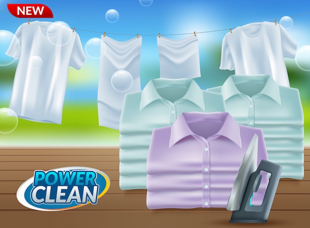 Vector realistic promo of washing powder