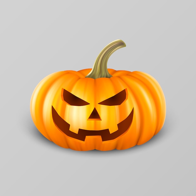 Realistic pumpkin isolated on white background. Halloween illustration, jack o lantern