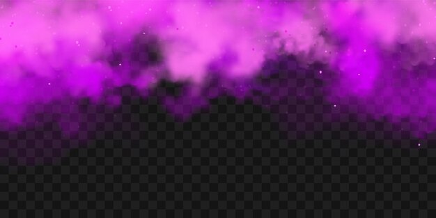 Vector realistic purple colorful smoke clouds mist effect fog isolated on transparent background vapor in