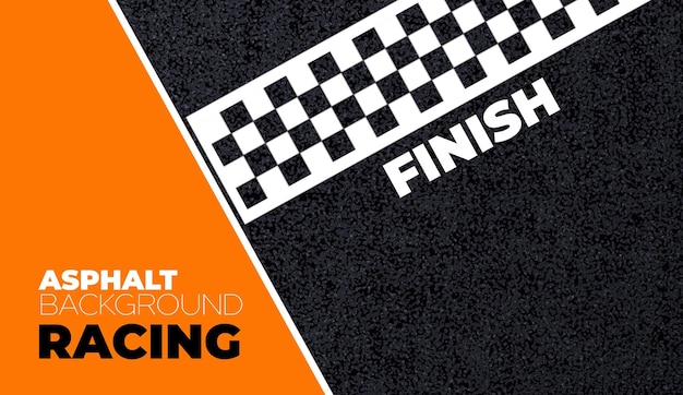 Vector realistic race track asphalt finished line vector background or banner for racing competition or tournament with black and white checkered marking and lines on textured asphalted road coating