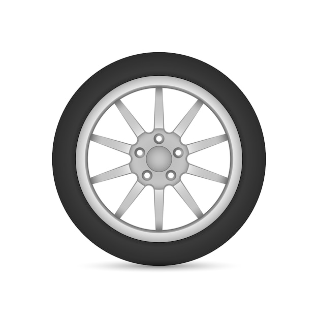 Вектор Реалистичные спортивные спортивные колеса, автомобильный диск с шиной, изолированных на белом фоне