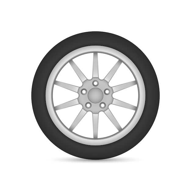 Realistic racing sport wheel, car disk with tire isolated on white background