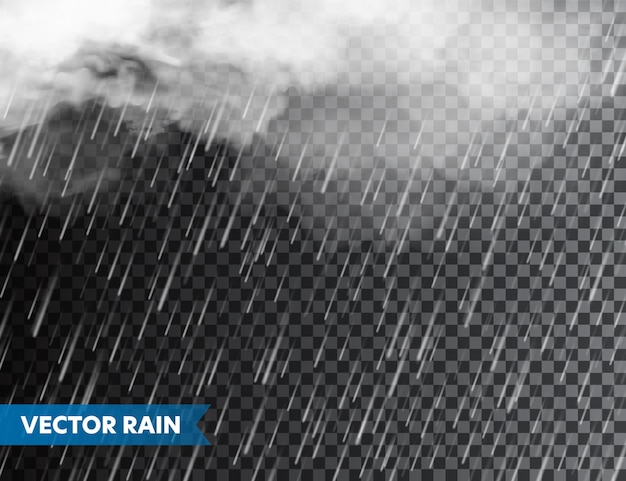 realistic rain with clouds on transparent background rainfall water drops effect autumn wet rainy