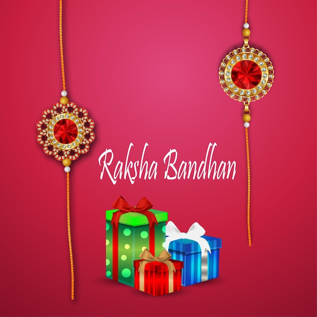 Vettore cartolina d'auguri di celebrazione realistica di raksha bandhan con doni creativi