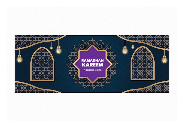 Realistic ramadan horizontal banners with abstract pattern vector