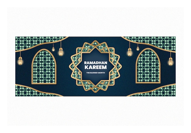 Realistic ramadan horizontal banners with green abstract pattern vector