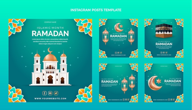 Vettore collezione di post di instagram ramadan realistici