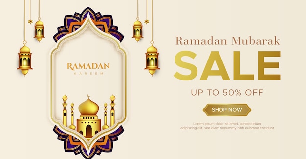 Vettore modello realistico di banner di vendita di ramadan kareem