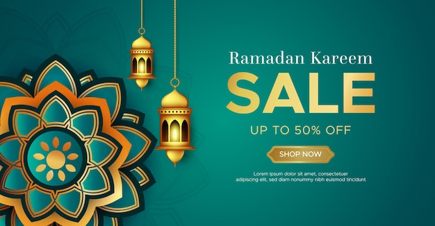 Vettore modello realistico di banner di vendita di ramadan kareem