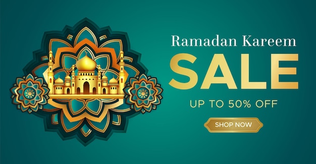 Modello realistico di banner di vendita di ramadan kareem