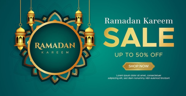 Vettore modello realistico di banner di vendita di ramadan kareem